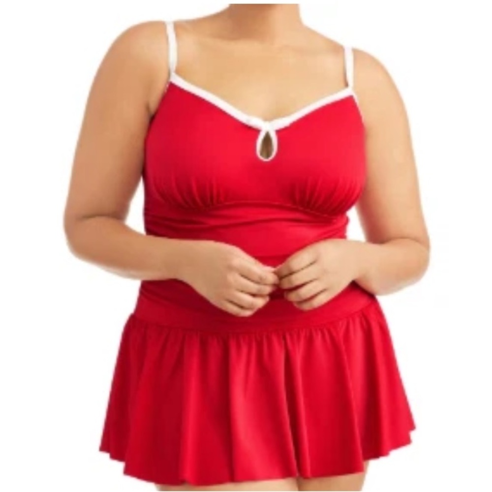 Women's Plus-Size Slimming Cami Bow One-Piece Swimdress  Size L (12-14)‎